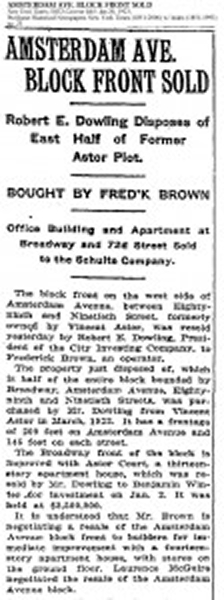 Article published about the sale of the property (Jan 1923)